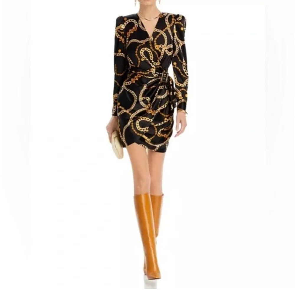 L'AGENCE Black and Gold Chain Pattern Dress